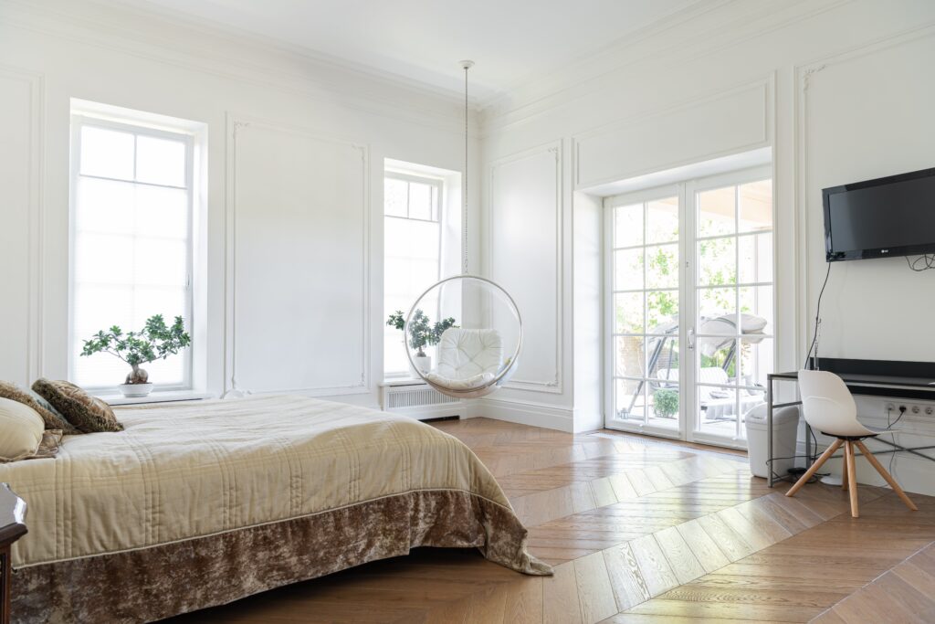 Elegant Bedroom with Wooden Floor